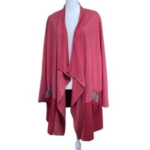 LOGO Lounge French Terry Cardigan Faux Suede Hem Mauve/Wine Pockets (Size 1X)